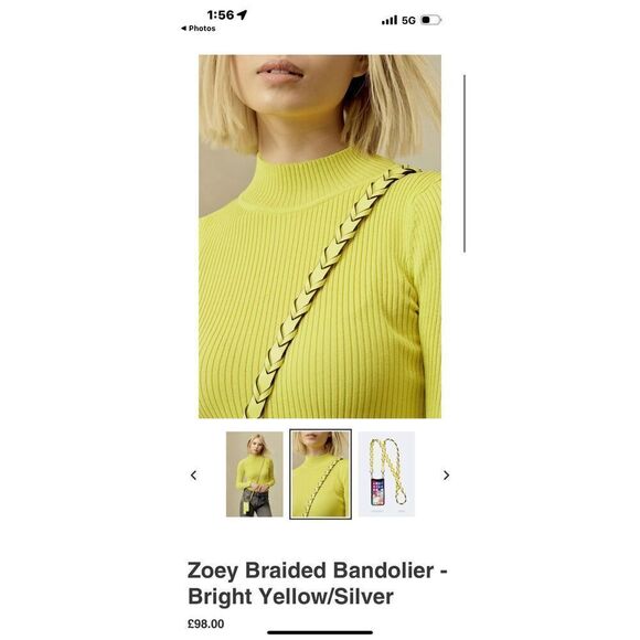 Bandolier yellow & silver braided Zoey crossbody /belt/strap rare htf NIP NWT - Picture 5 of 5